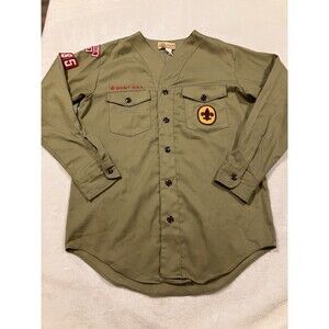 Boy Scouts of America BSA Shirt Size 14 Sewn Patches Long  Sleeve